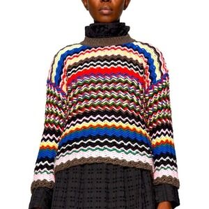 Stine Goya Sweater Women S Multi Rebeka‎ Zig Zag Knit Wool Blend Chunky Boxy